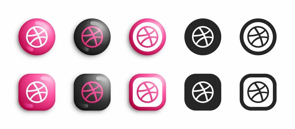 Dribbble Modern 3D And Flat Icons Set Vector Stock Illustration