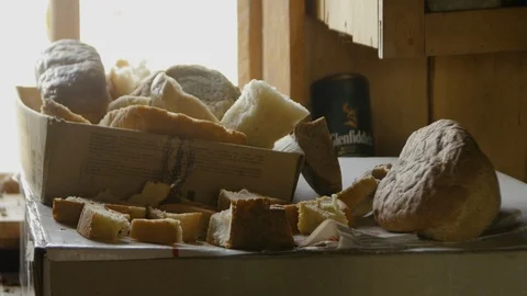 Dried and stale bread on the table Stock Footage 121492215