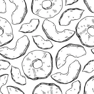Dried apple chips samless pattern. Vector drawing. Hand drawn dehydrated fruit Stock Illustration