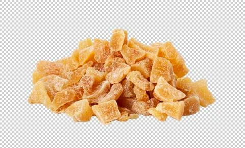 Dried apple cubes in cinnamon on transparent background. food Stock Photos