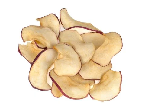 Dried apples, apple chips on white background Stock Photos