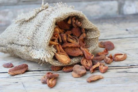 Dried apricots in a bag Stock Photos