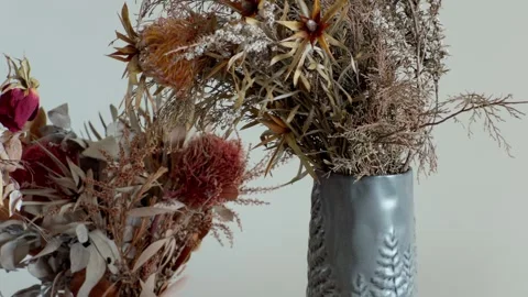 Dried Australian Native Flowers, Textured Botanical Close Up, dolly shot Stock Footage 332110170