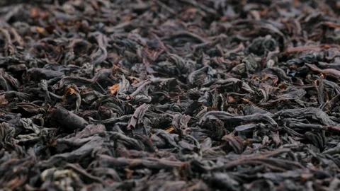 Dried black tea leaves in close detail. Macro shooting of ceylon tea. Stock Footage 296552253