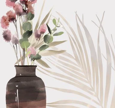 Dried Boho Flowers Compositions design for greeting Stock Illustration