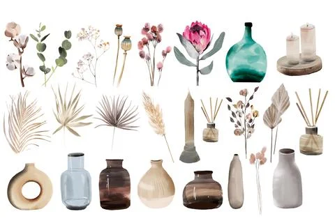 Dried Boho Flowers Compositions design for greeting cards, invitations, posters Stock Illustration