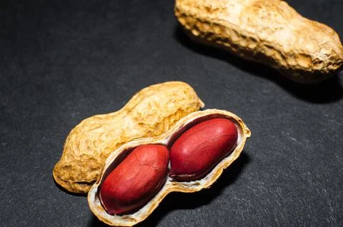 Dried bunches of peanuts close-up. Macro photography of peanuts. 写真素材