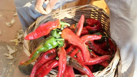 Dried chili peppers Stock Footage 129816596