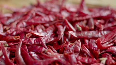 Dried chili.Red hot chilli peppers texture background.(Camera dolly out) Stock Footage 240943887