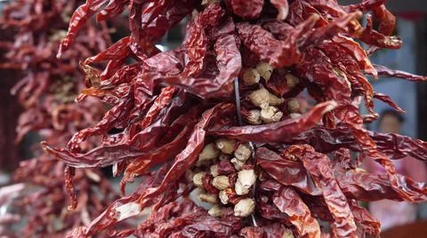 Dried chilli ready to be grounded into powder form Stock Photos