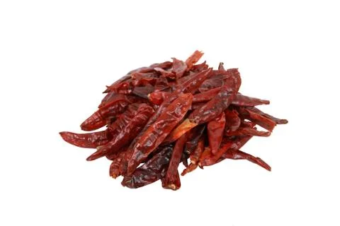 Dried chillis on white background Stock-Fotos