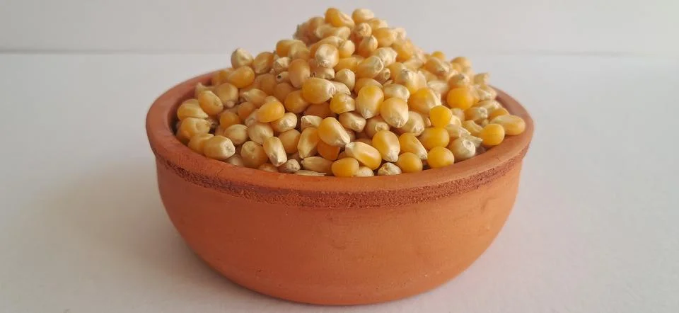 Dried corn kernels in bowl Stock Photos