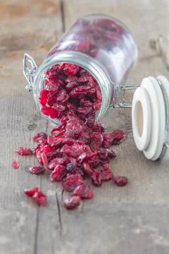 Dried cranberries in a jar Stock Photos