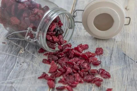 Dried cranberries in a jar Stock Photos