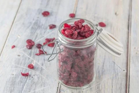 Dried cranberries in a jar Stock Photos
