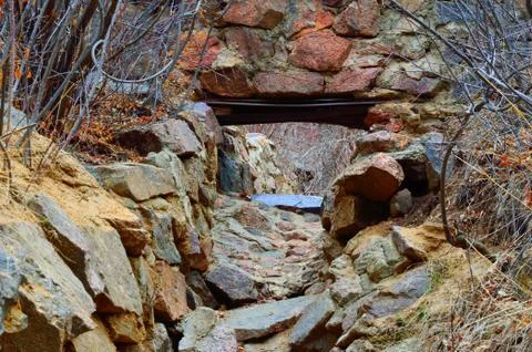 Dried up creek bed Stock Photos
