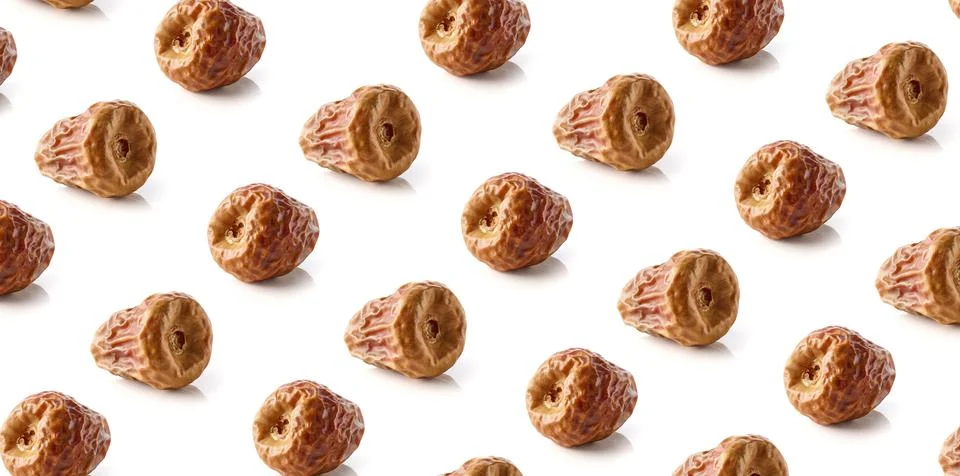 Dried date pattern isolated on white, from above Stock Photos