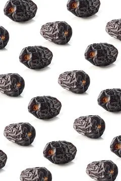 Dried date pattern isolated on white, from above Foto stock