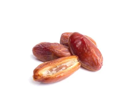 Dried dates fruit on white background Stock Photos