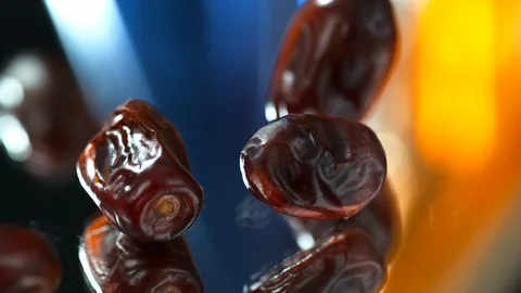Dried dates fruits fall  on the table , SLOW MOTION, 4k,PHANTOM Video stock 114980665