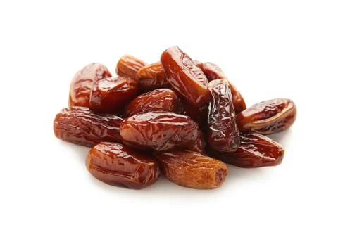 Dried dates isolated on white background. Top view. Stock Photos