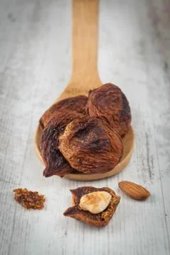 Dried fig fruit with almonds Stock Photos