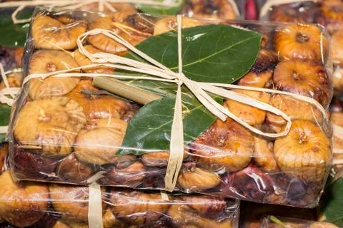 Dried figs in cellophane as a gift package Stock Photos