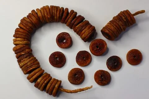 Dried figs on a string, showing rich texture and sweetness Stock Photos