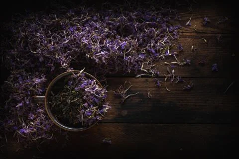 Dried Fireweed Tea Rustic Background Stock Photos