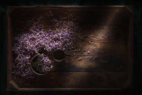 Dried Fireweed Tea Rustic Background Stock Photos