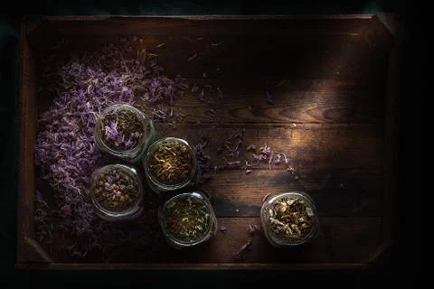 Dried Fireweed Tea Rustic Background Stock Photos