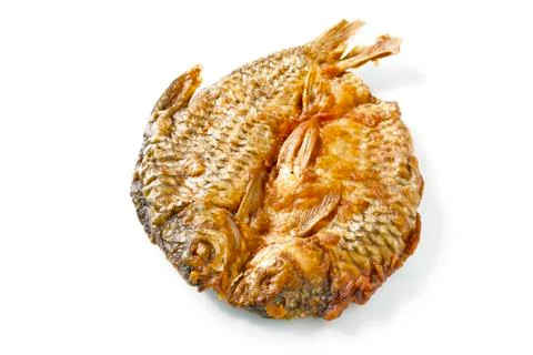 Dried fish fried on white. Stock Photos