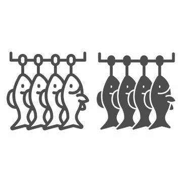 Dried fish line and solid icon, Fish market concept, Sea roach sign on white Stock Illustration