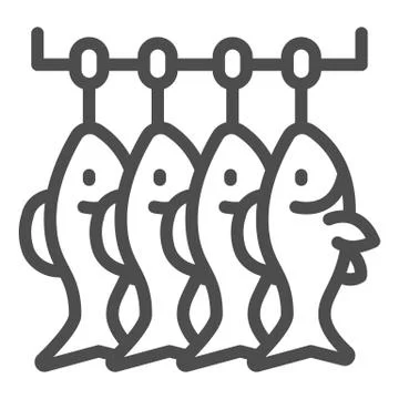 Dried fish line icon, Fish market concept, Sea roach sign on white background Stock Illustration