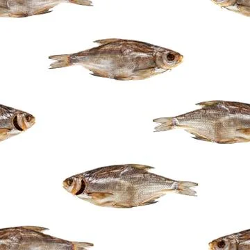 Dried fish seamless pattern. Isolated on white background Stock Photos