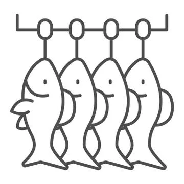 Dried fish thin line icon, Fish market concept, Sea roach sign on white イラスト素材