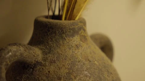 Dried Flower in Stone Pot with Rustic Mood Stock Footage 313572538
