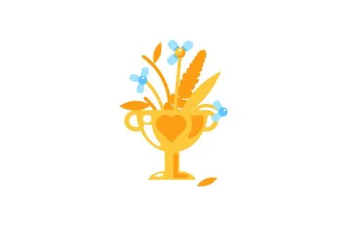 Dried flowers in a golden goblet in solid cartoon style Stock Illustration