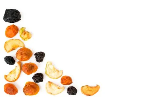 Dried fruit background, space for text. top view. Foto stock