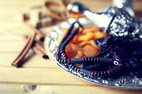 Dried fruit beads silver various vintage elements on old worn backgrounds ... Foto stock