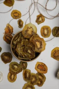 Dried fruit on colored background. Pattern of a fruit frips. Healthy eating Stock Photos