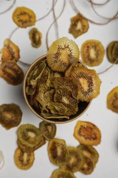 Dried fruit on colored background. Pattern of a fruit frips. Healthy eating Stock Photos