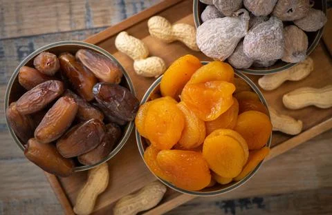 Dried fruit composition on turntable Foto stock