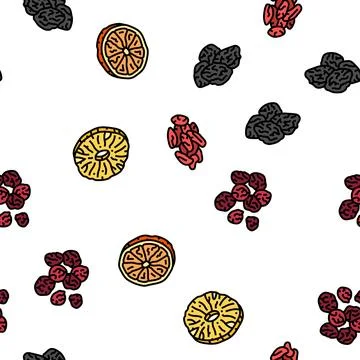 Dried fruit healthy snack vector seamless pattern Stock Illustration