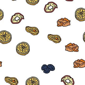 Dried fruit healthy snack vector seamless pattern Stock Illustration