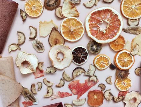 Dried fruit pattern. Healthy sweets fruit chips. Stock Photos