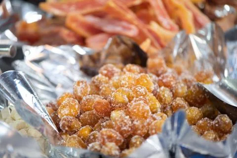 Dried fruits and nuts on local food market in Lisbon Fotos Stock