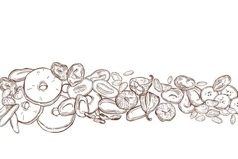 Dried fruits . Vector background. Stock Illustration