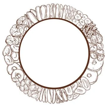 Dried fruits . Vector   frame Stock Illustration