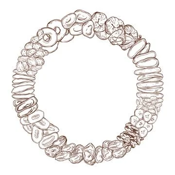 Dried fruits . Vector   frame Stock Illustration